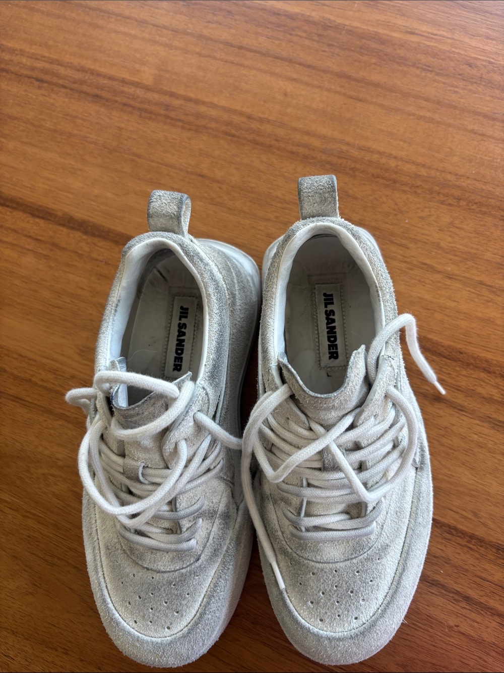 Jil Sander Light Gray Suede Low-Top Sneakers